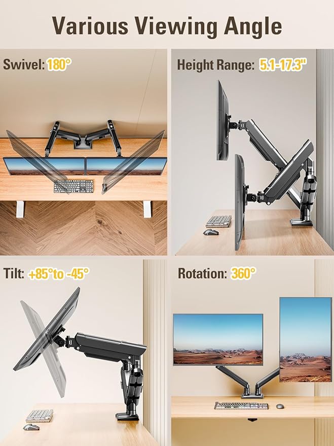DreamAxis Dual Monitor Stand for 13-32 Inch Computer Screens, Dual Monitor Arms - Image 6