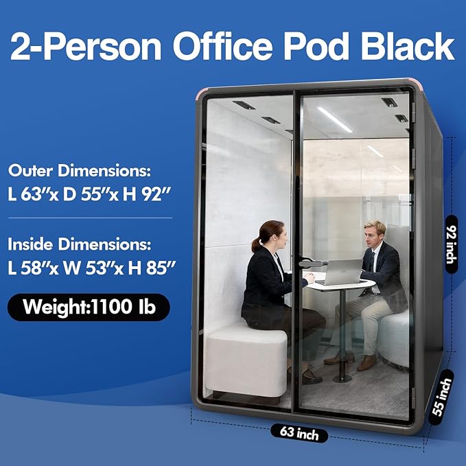 Soundproof Office Pod Booth Black, - Image 2
