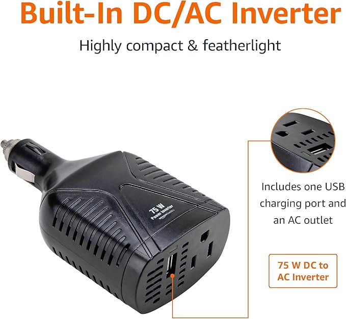 Amazon Basics 75W Car Power Inverter 12V to 110V - Image 2