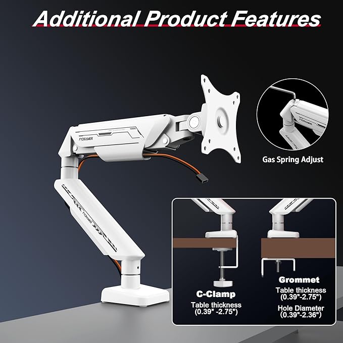 Fydeamer Monitor Arm for 17-35" Screens up to 24.2 lbs, Ergonomic Gas Spring - Image 5