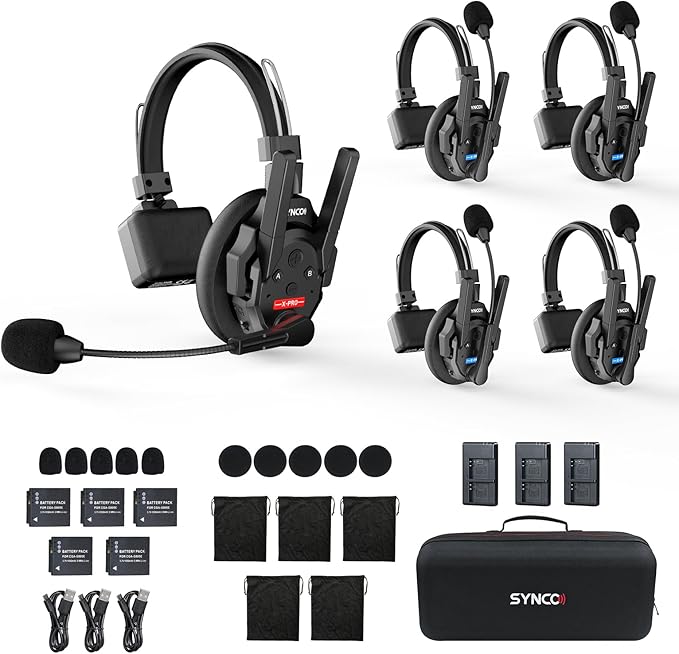 SYNCO XTALK XPRO5 Wireless Intercom Headset System, 500m/1640ft 2.4GHz by SYNCO