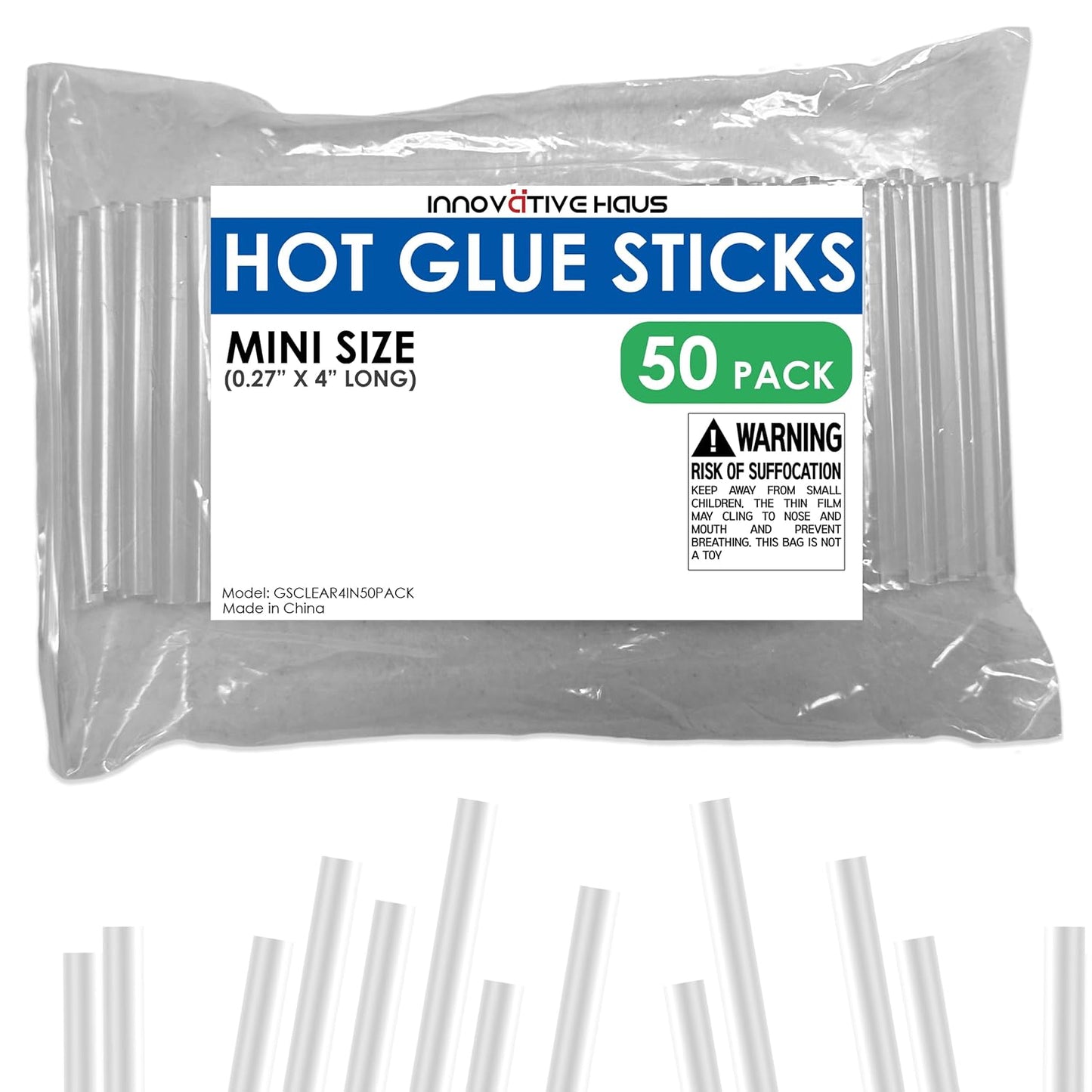 Mini Hot Glue Sticks for Mini Glue Guns, Clear, 50 Pack | Bulk Craft Adhesive, Small 4" x 0.27" Size, Transparent, Quick-Drying, Dual Temp, Bonds Wood, Metal, Glass, Fabric, Foam