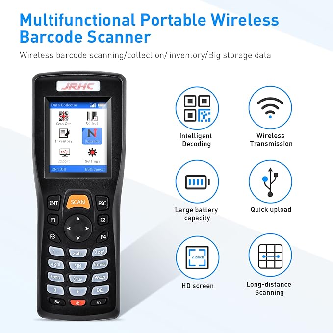 JRHC Wireless Barcode Scanner, Portable Inventory Scanner 1D 2D&PDF417 Data - Image 2