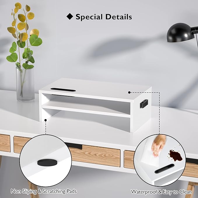 BONTEC Wooden Monitor Stand Riser, 2-Tier Desk Shelf - Image 4