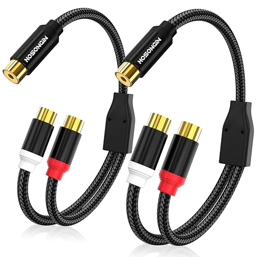HOSONGIN RCA Splitter 1 Female to 2 Female Audio Cable, 24K Gold-Plated Plug by HOSONGIN
