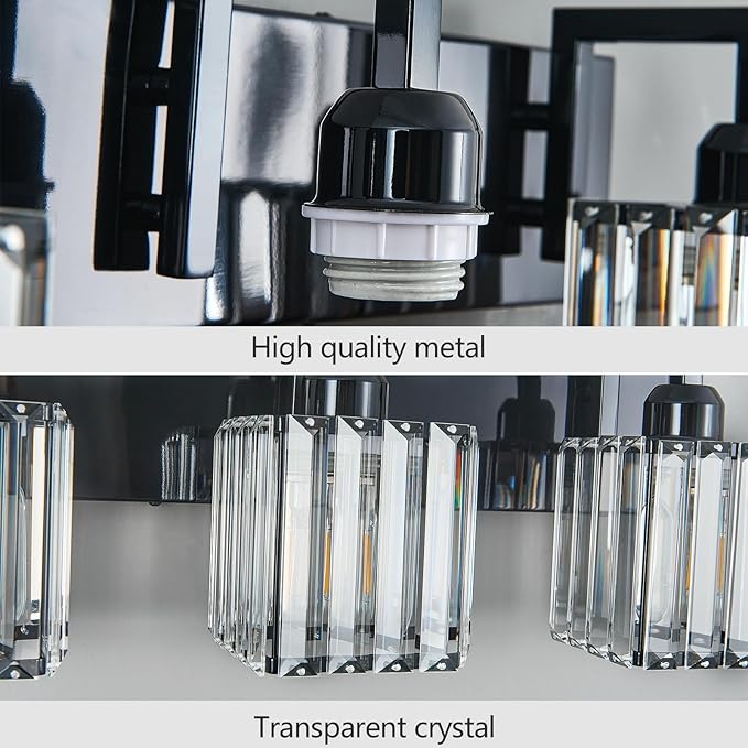 FDPBY Modern Bathroom Vanity Light 3-Lights Plating Black Vanity Light Crystal - Image 6