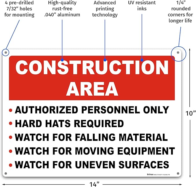 Brimar 14"x10" Construction Area Rules Sign - Image 2