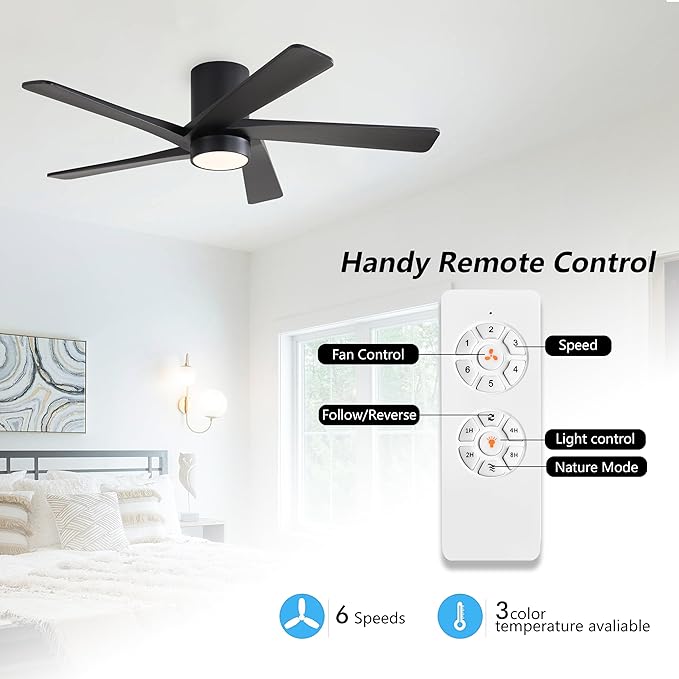 WINGBO 54 Inch Flush Mount DC Ceiling Fan - Image 2
