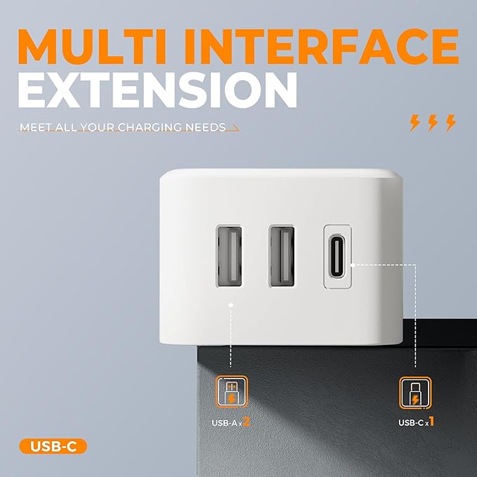 Short Flat Extension Cord, TESSAN Small Power Strip - Image 4