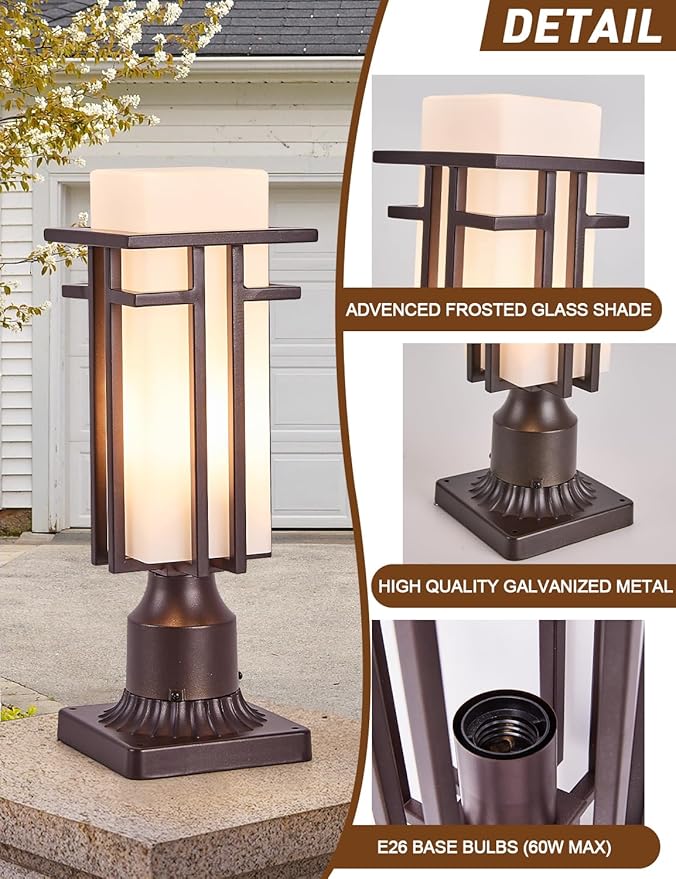 EERU Oil Rubbed Bronze Outdoor Post Lights, Waterproof Pole Mount Light Fixture - Image 3