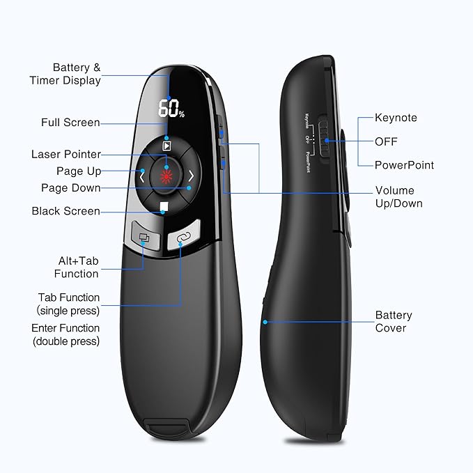 Wireless Presenter USB C Presentation Clicker Remote w Laser Pointer, Long - Image 8