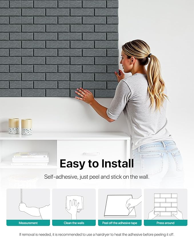 Acoustic Wall Panels Self-Adhesive, 12 Pack Sound Absorbing Panels Brick - Image 6