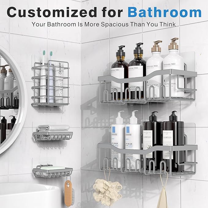 EUDELE 5-Pack Rustproof Stainless Steel Shower Caddy – No Drill Adhesive - Image 2
