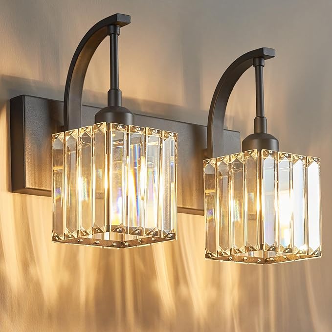 FDPBY Crystal Vanity Lights 2-Light Black Wall Lamp Modern Crystal Bathroom by FDPBY