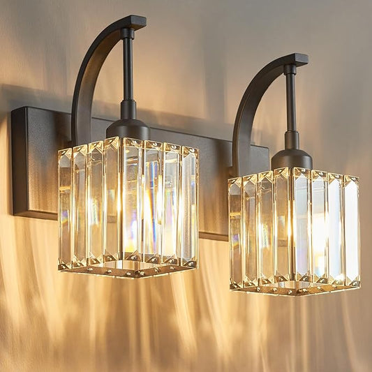 FDPBY Crystal Vanity Lights 2-Light Black Wall Lamp Modern Crystal Bathroom by FDPBY