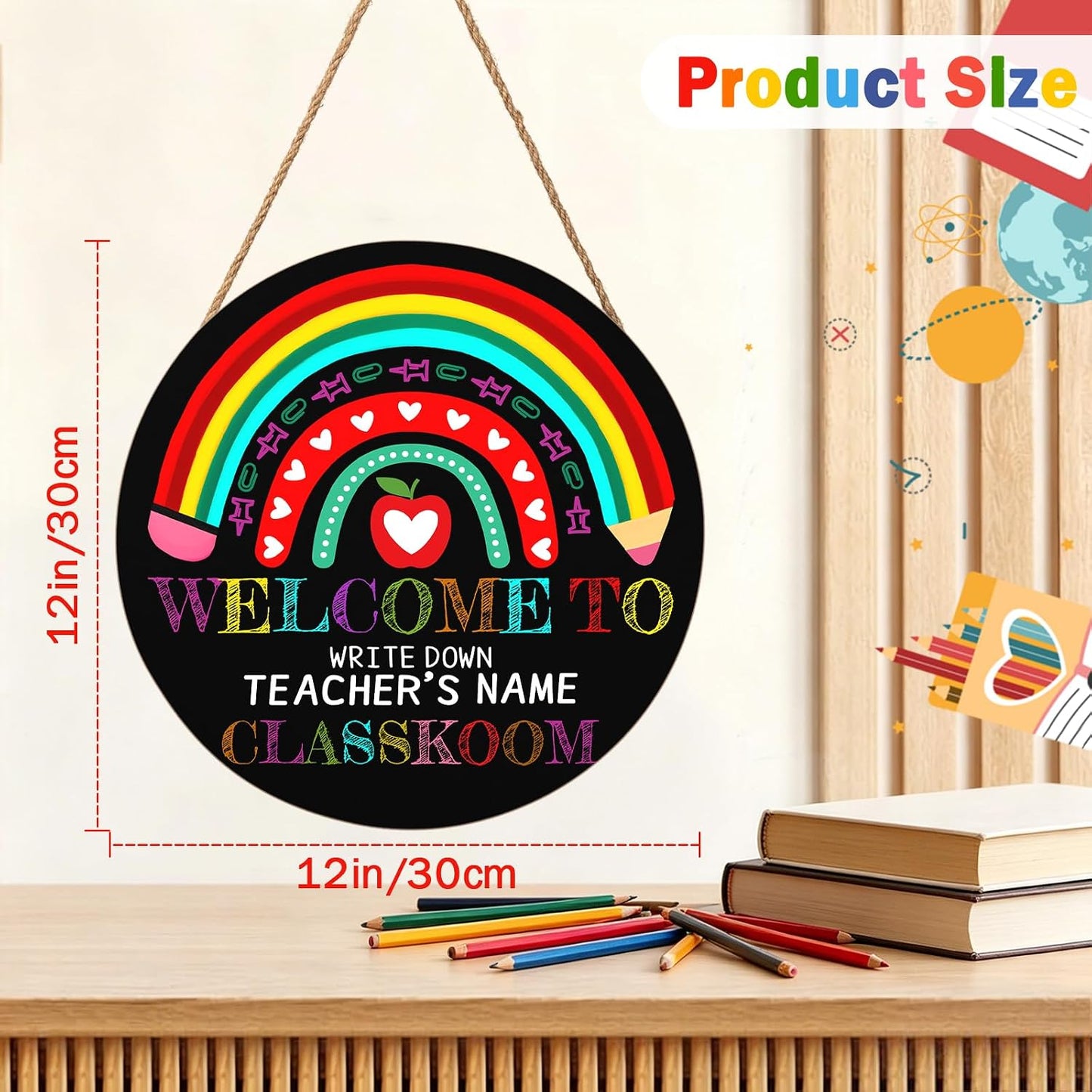 Personalized Welcome Sign for Classroom Custom Teacher Name Classroom Door Sign 12x12in Welcome to Our Classroom Door Hanging Sign Back to School Teacher Supplies Appreciation Gifts