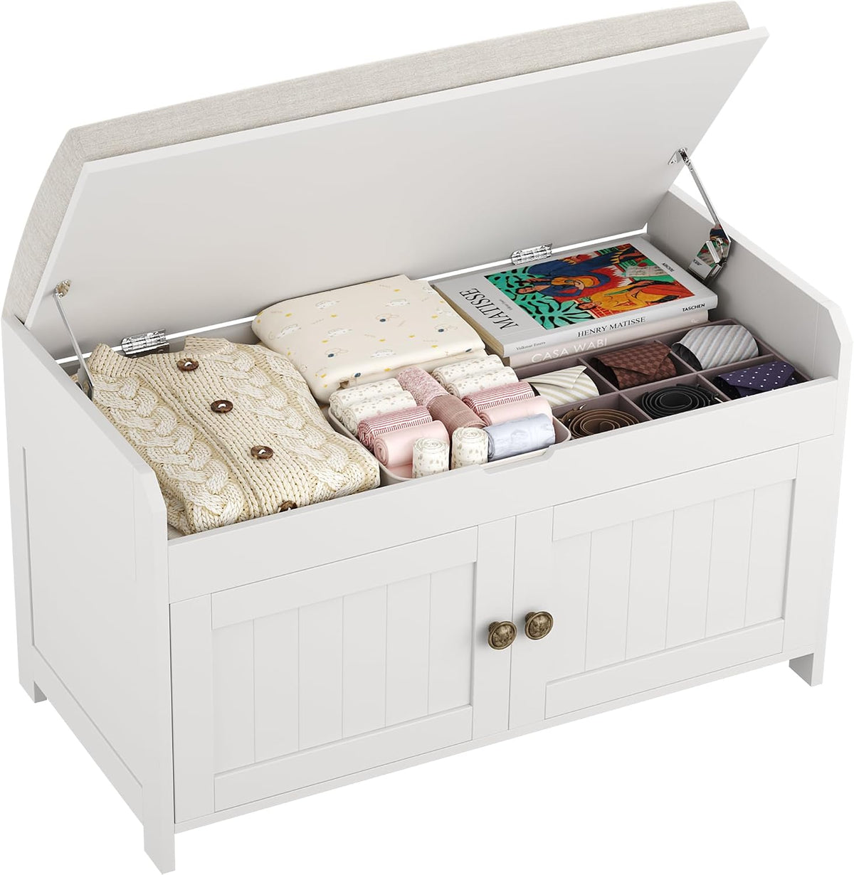 homefort 30" shoe bench with lift top storage shown in use