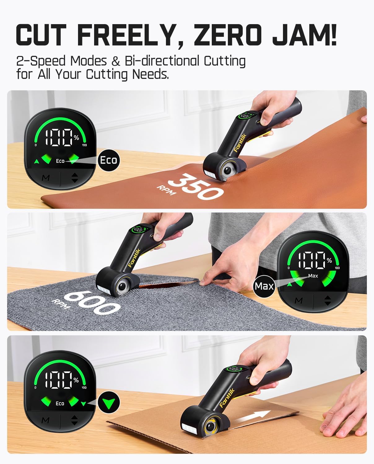 Fanttik C10 Pro BowGuide Electric Cardboard Cutter, Rotary Box Cutter | Cordless Scissors with LED Display, 2-Speed Adjustable, Rechargeable, with 2 Blades for Fabric, Carpet, Leather