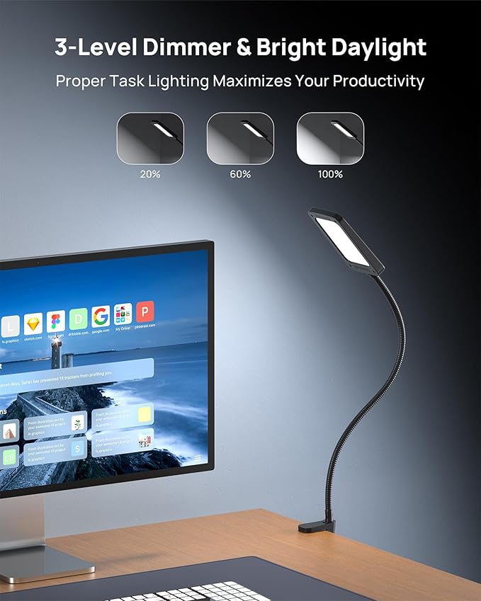 TROND LED Desk Lamp with Clamp, 1000LM Super Bright 3-Level Dimmable Desk Light - Image 2