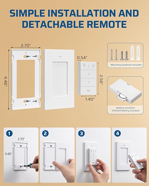 DEWENWILS Remote Control Outlet, Wall Mounted Wireless Light Switch, 2 - Image 7