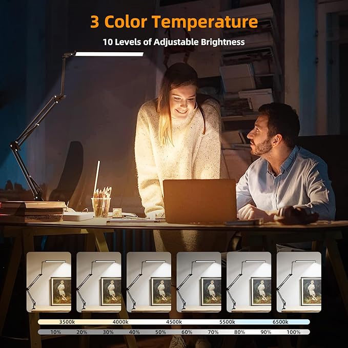 NOEVSBIG LED Desk Lamp with Clamp, 2-in-1 Clamp on Desk Lamps with Base - Image 4
