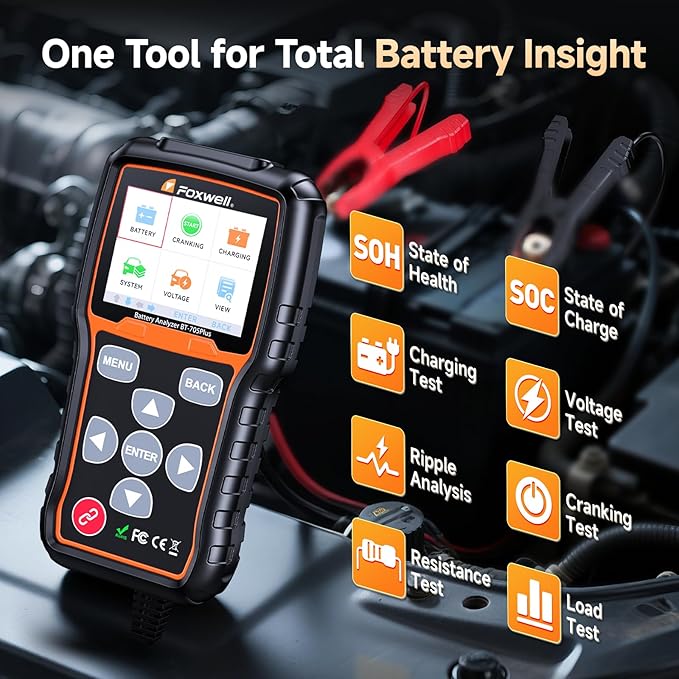 Car Battery Tester 24V 12V Load Tester, FOXWELL BT705 Plus 100-2000CCA - Image 2