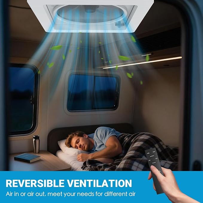 2012 14" RV Roof Vent Fan with LED Light, Air Max Reversible Exhaust Vent - Image 8