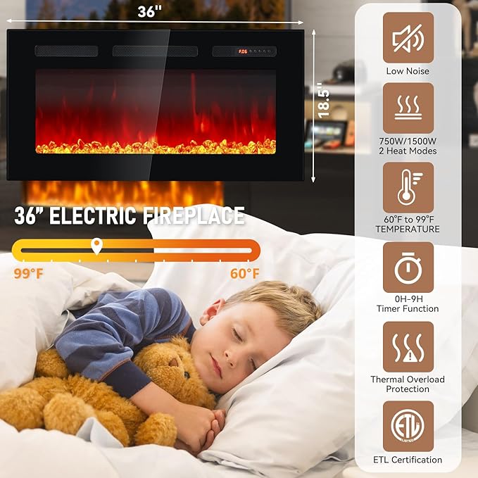 YISUFO 70" TV Stand with 36" Electric Fireplace, Large Modern Media - Image 5