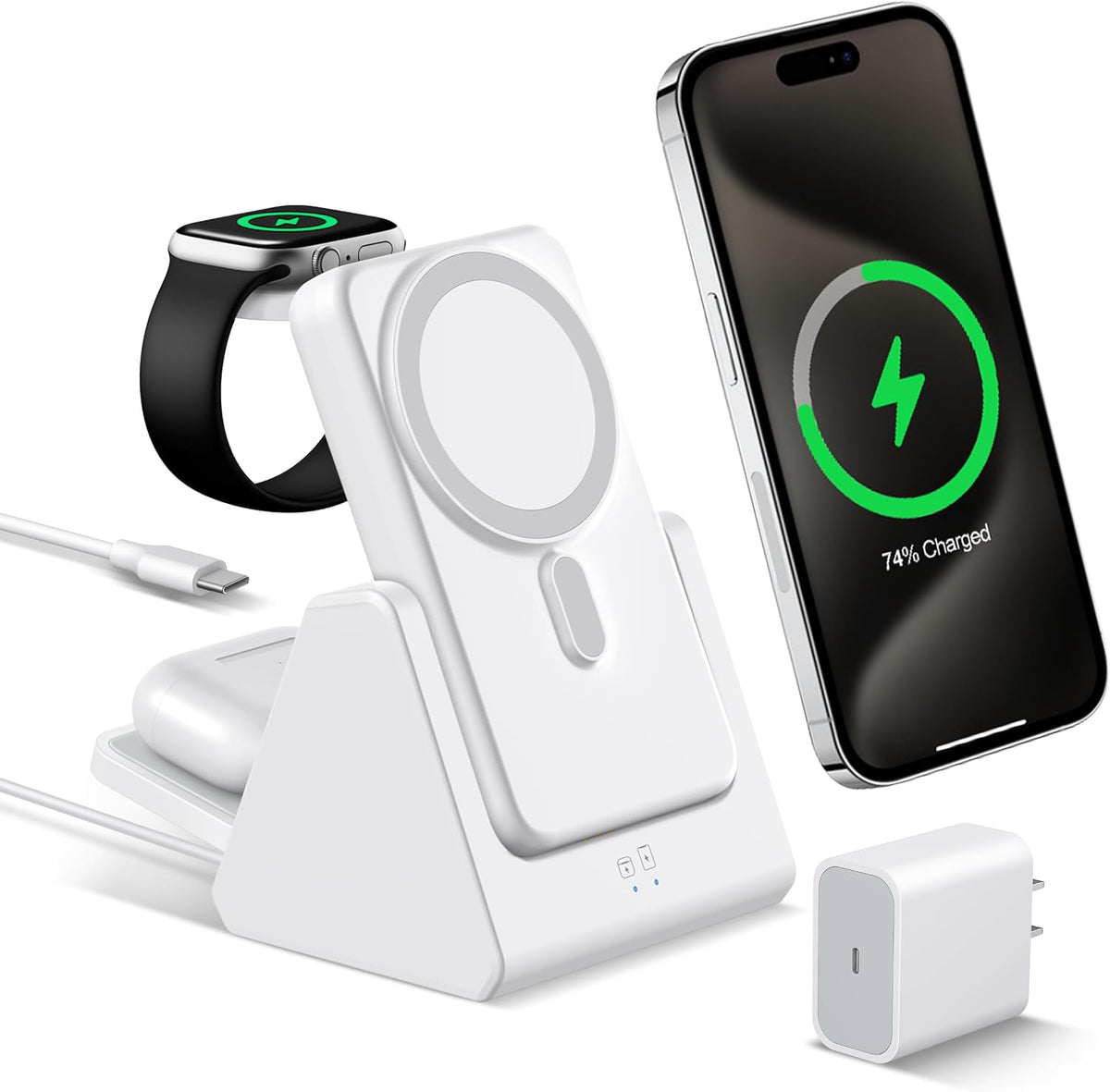 Smtcsl 3-in-1 Wireless Charging Station: Portable 10000mAh Power Bank Charger