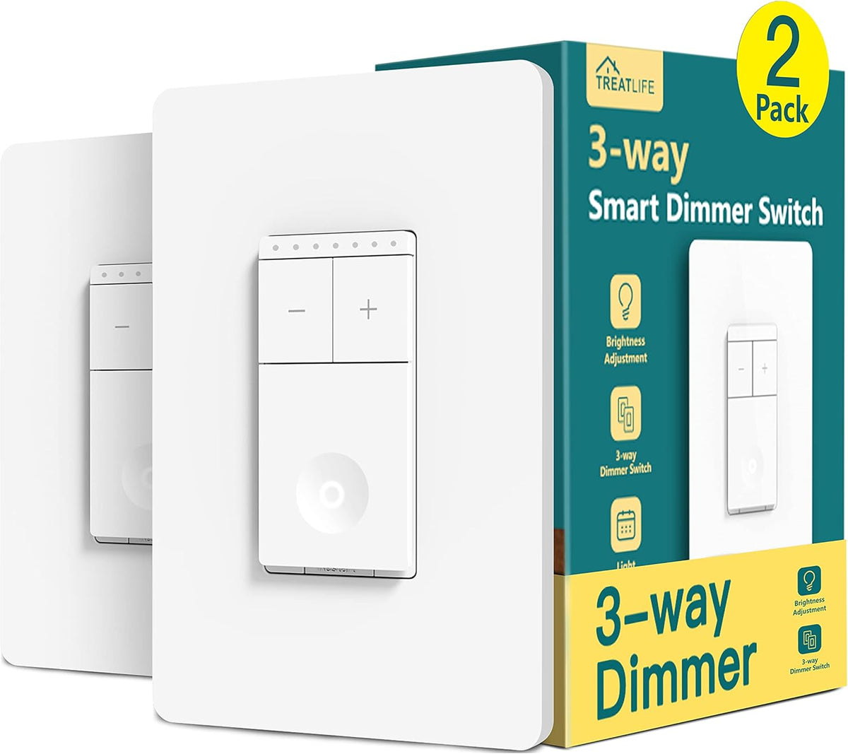 TREATLIFE 3 Way Smart Dimmer Switch 2 Pack, 2 Master Dimmer Switch Compatible