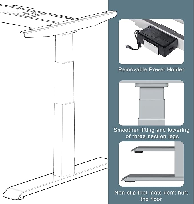 Fromann Electric Standing Desk Frame Dual Motor 3 Stages Height Adjustable Desk - Image 6