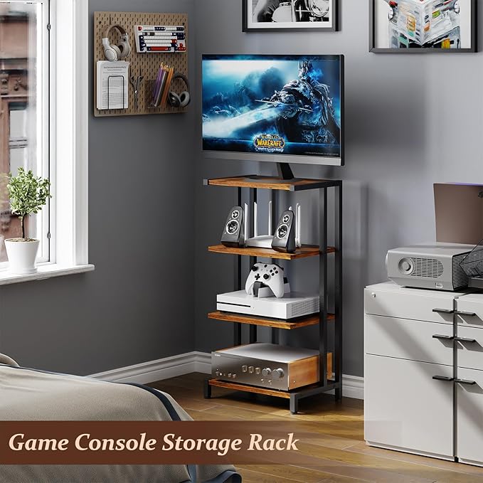 X-cosrack 16.5" Small 4-Tier AV Media Stand, Narrow Version Wooden Corner - Image 6