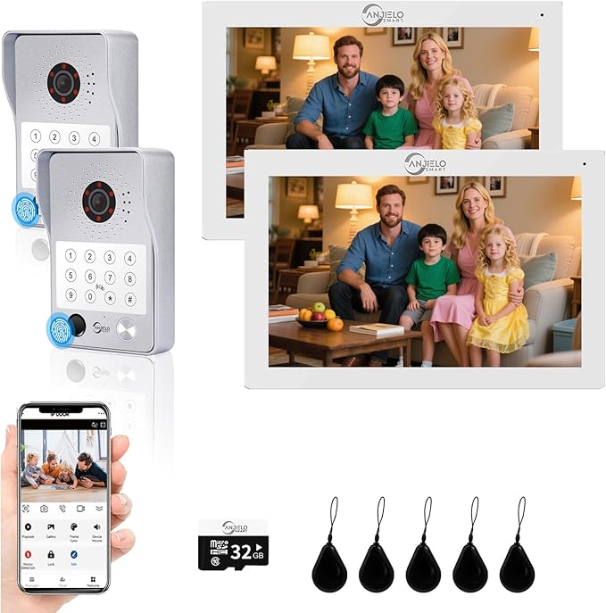 Wired Video Door Phone Apartment Intercom System, 7 Inch Touch Monitor by ANJIELOSMART