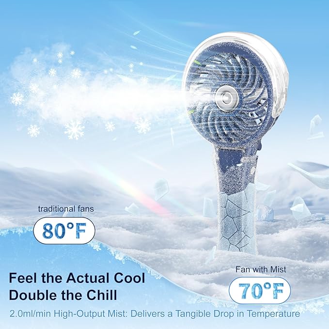 HandFan Upgraded Portable Handheld Misting Fan, Rechargeable Personal Mister Fan - Image 3