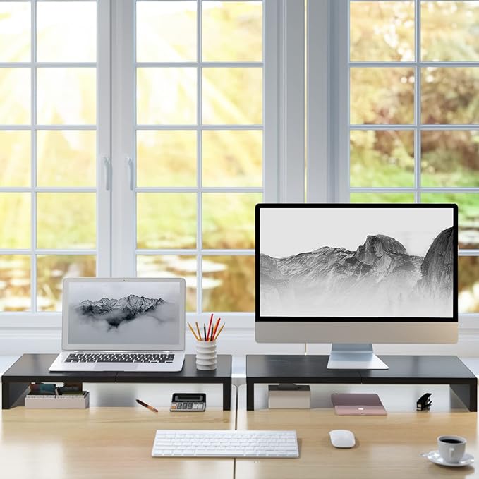 TEAMIX 2 Pack Monitor Stand Riser-20 inch, Keyboard Shelf Organizer Wood - Image 8