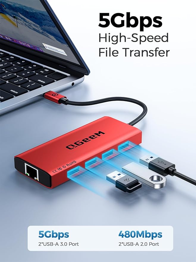 QGeeM USB C Hub Ethernet, 9 in 1 USB Type C Hub HDMI Multi-Port Converter - Image 4