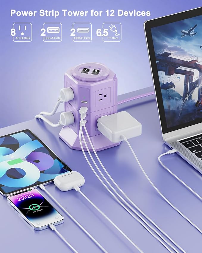 Flat Plug Power Strip Tower - Image 2
