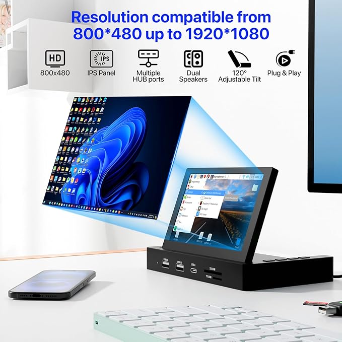 5-Inch Mini Monitor with USB HUB & Raspberry Pi Mount Holes, Type-C One-Cable - Image 7