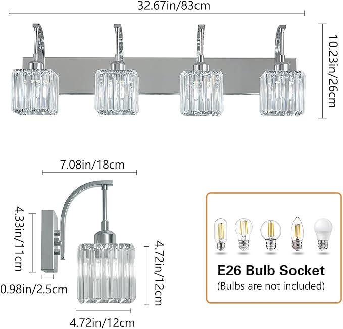 FDPBY Crystal Vanity Lights 4-Light Chrome Bathroom Vanity Lights Modern - Image 4