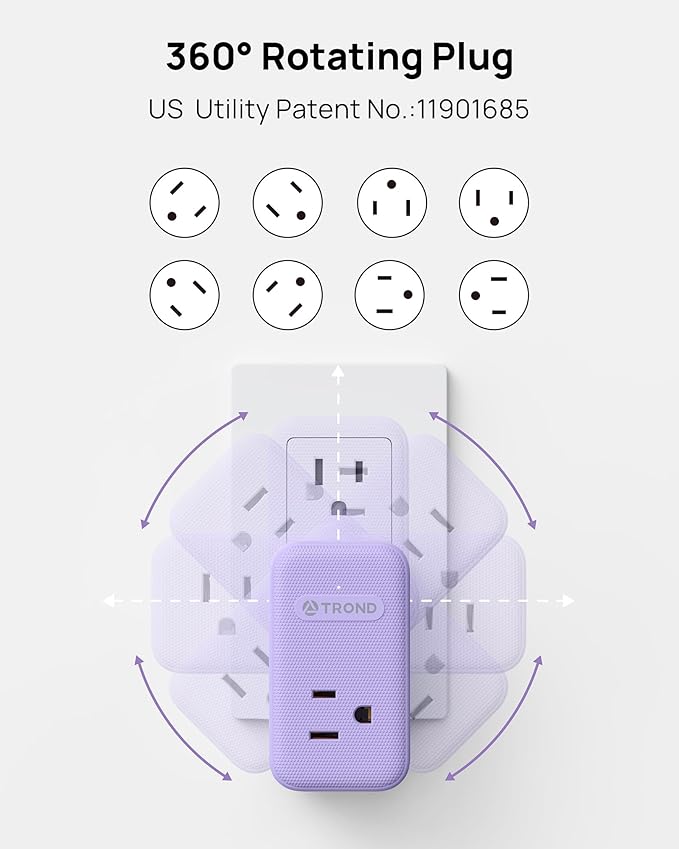 TROND Multi Plug Wall Outlet, 3 AC Outlet Extender - Image 3