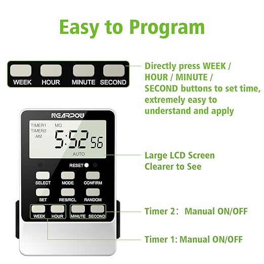 Outlet Timer, NEARPOW Dual Digital Light Timer - Image 3