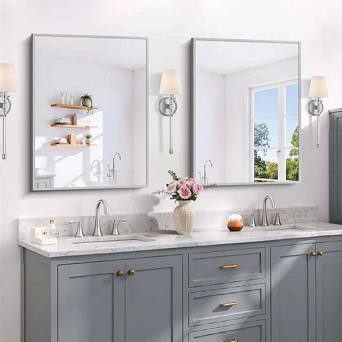Silver Bathroom Mirror for Wall, 24x32 Inch Rectangle - Image 3