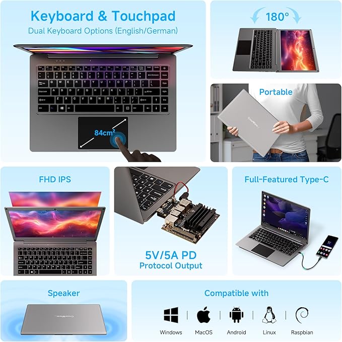 ELECROW Portable Monitor with Keyboard, 14 Inch Lapdock Display with Built-in - Image 2