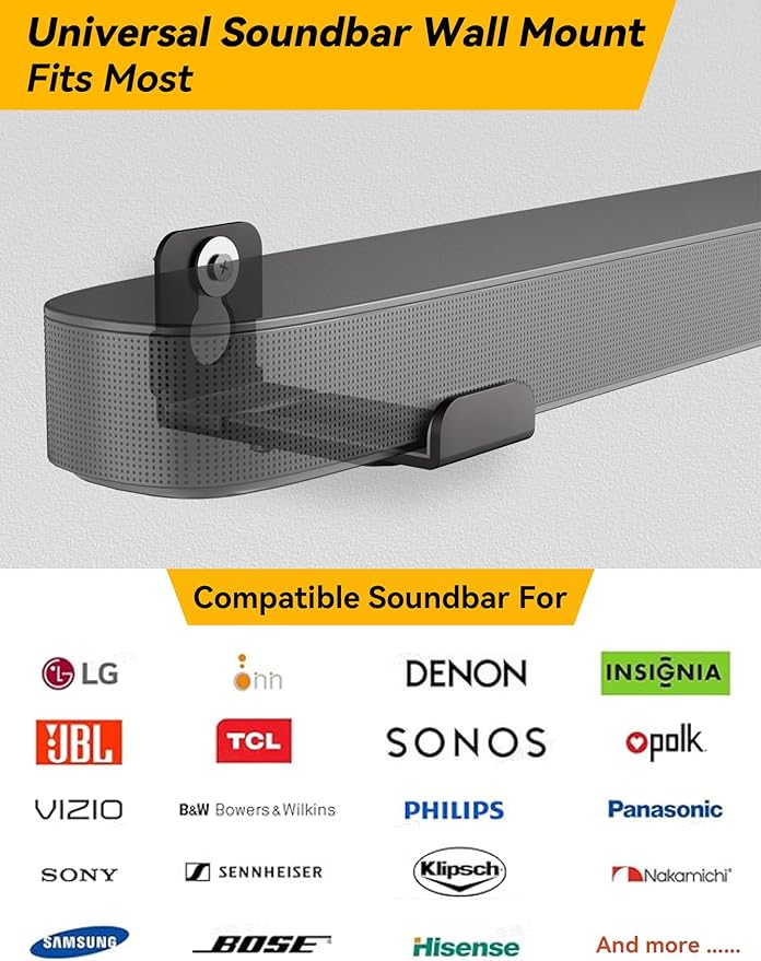 MUAKIOY SoundBar Wall Mounts, Universal Sound Bar Brackets Under TV, Depth - Image 7