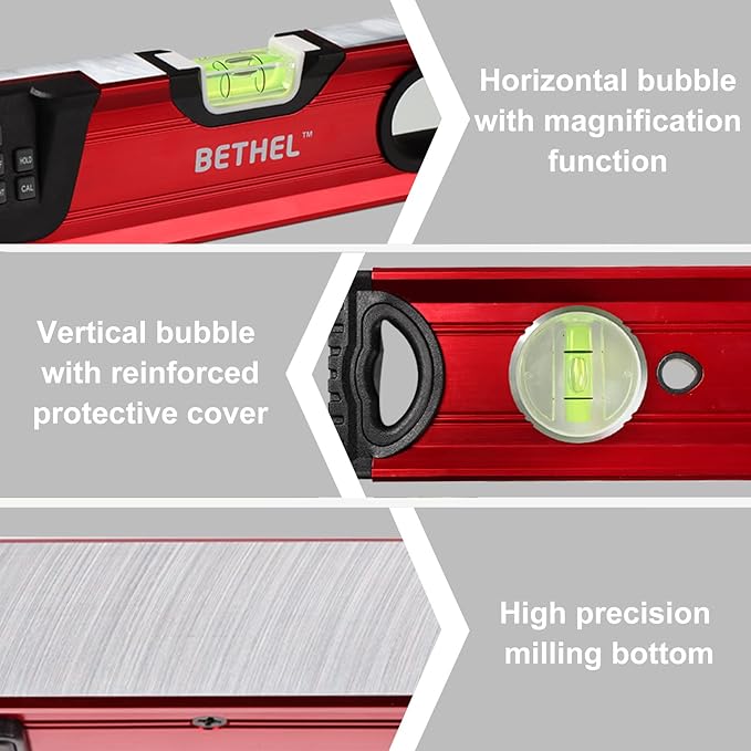 BETHEL 24 inch Digital Magnetic Level, LCD Smart Display Torpedo Level Tool - Image 3
