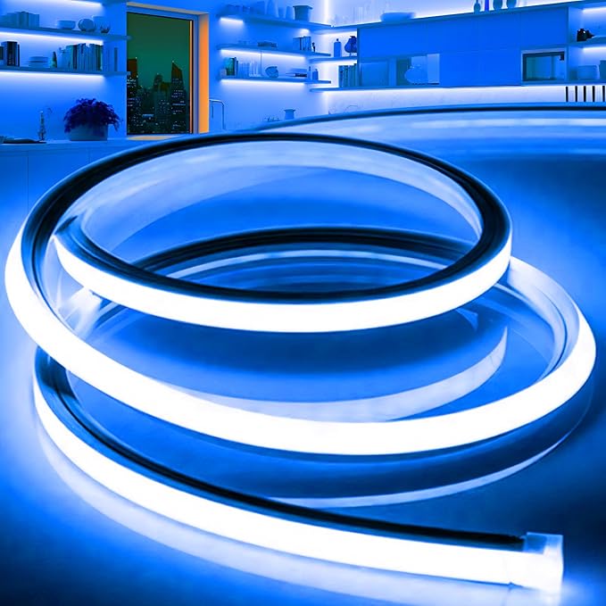 VOEWT LED Strip Lights Blue, 9.8ft 110-120V Neon Rope Lights, Flexible Silicone by VOEWT