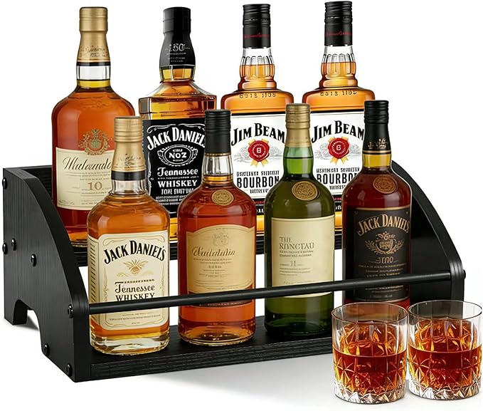Wooden Liquor Bottle Display Shelf, Coffee Syrup Rack Organizer, 2 by STAEVER