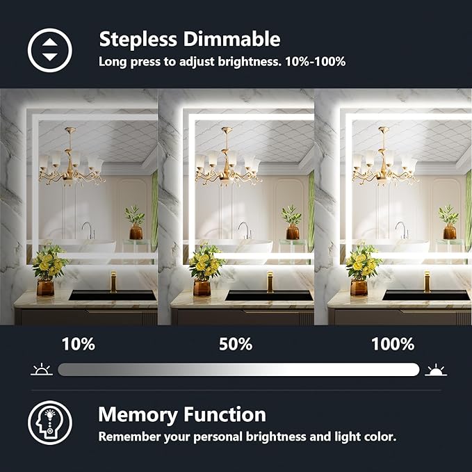 YEELAIT 40x36 Inch LED Bathroom Mirror - Image 3