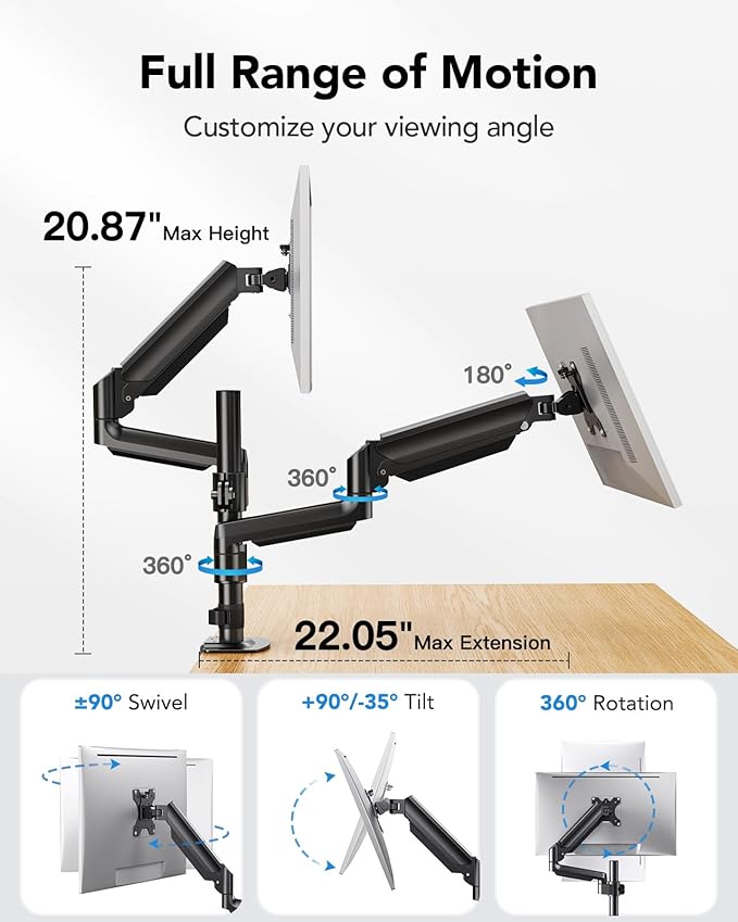 HUANUO Dual Monitor Mount up to 32 inches Screens, Taller Monitor Stand Hold - Image 5