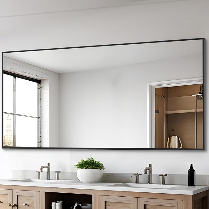 Black Bathroom Mirror for Wall, 30x60 Inch Rectangle Mirrors - Image 2